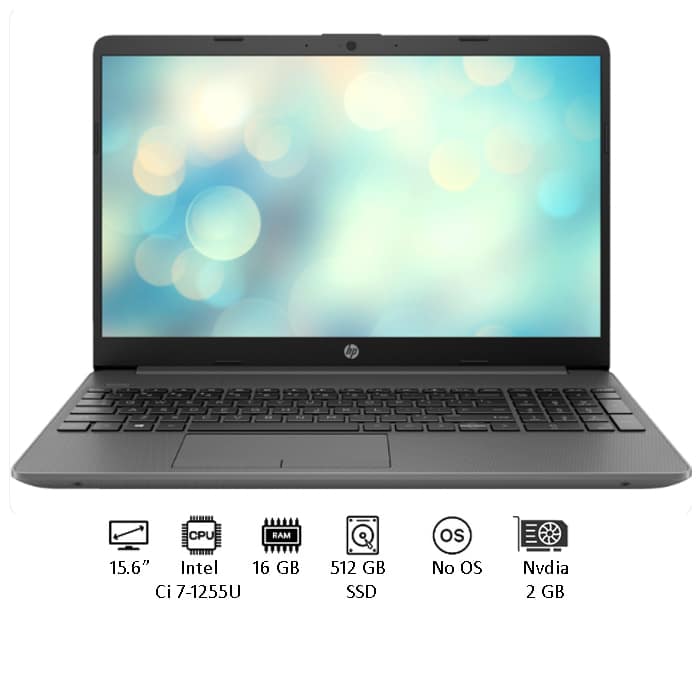 010200700014 لابتوب إتش بي 15-dw4001nx، معالج Intel Core i7-1255U، ذاكرة RAM سعة 16 جيجابايت، قرص SSD سعة 512 جيجابايت، شاشة 15.6 بوصة، كرت شاشة NVIDIA GeForce MX550 بسعة 2 جيجابايت، لون رمادي طباشيري، بدون نظام تشغيل (Free DOS) - الصورة 1