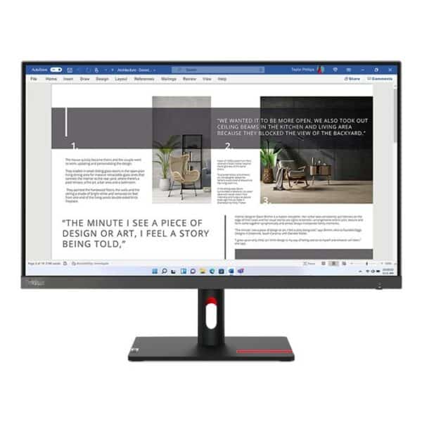 شاشة Lenovo ThinkVision S27i-30 – مقاس 27 بوصة، دقة Full HD 1920x1080، لوحة IPS، معدل تحديث 100 هرتز، زمن استجابة 4 مللي ثانية، إضاءة زرقاء منخفضة طبيعية – أسود – موديل 63DFKAT4UK