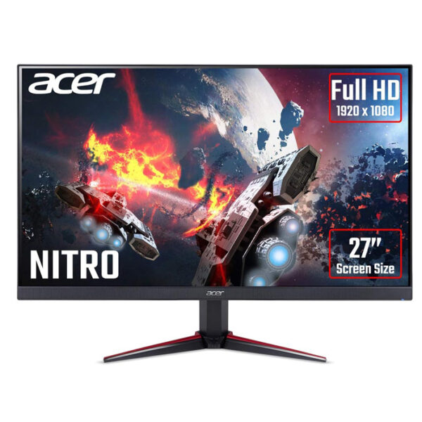 شاشة الألعاب أيسر نيترو VG270 Sbmiipx مقاس 27 بوصة بدقة فل إتش دي، لوحة IPS، تردد حتى 165 هرتز مع تقنية فري سينك، وزمن استجابة يصل إلى 0.1 مللي ثانية، مزودة بمنافذ DisplayPort وHDMI، باللون الأسود