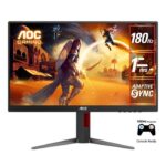 شاشة الألعاب AOC 27G4 مقاس 27 بوصة – دقة 1920×1080 FHD، لوحة Fast IPS، معدل تحديث 180 هرتز، زمن استجابة 1 مللي ثانية، تقنية Adaptive Sync، تصميم بدون حواف من 3 جهات، منافذ HDMI + DisplayPort، اللون الأسود
