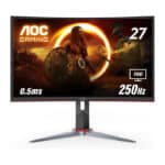 شاشة الألعاب AOC C27G2Z2 مقاس 27 بوصة – دقة FHD 1920×1080، معدل تحديث 250 هرتز، زمن استجابة 0.5 مللي ثانية، لوحة VA، تقنية Adaptive Sync، تصميم بدون حواف، منافذ HDMI + DisplayPort، اللون الأسود مع لمسات حمراء