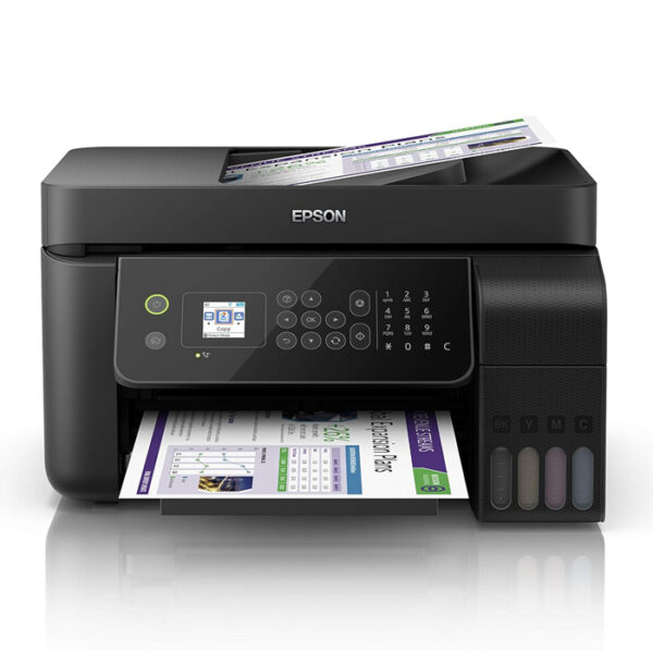 طابعة Epson EcoTank L5190 متعددة الوظائف – طابعة نفث حبر ملونة مع خزانات حبر قابلة لإعادة التعبئة، طباعة، نسخ، مسح ضوئي، اتصال Wi-Fi و Ethernet، جودة عالية، تصميم مدمج، أسود
