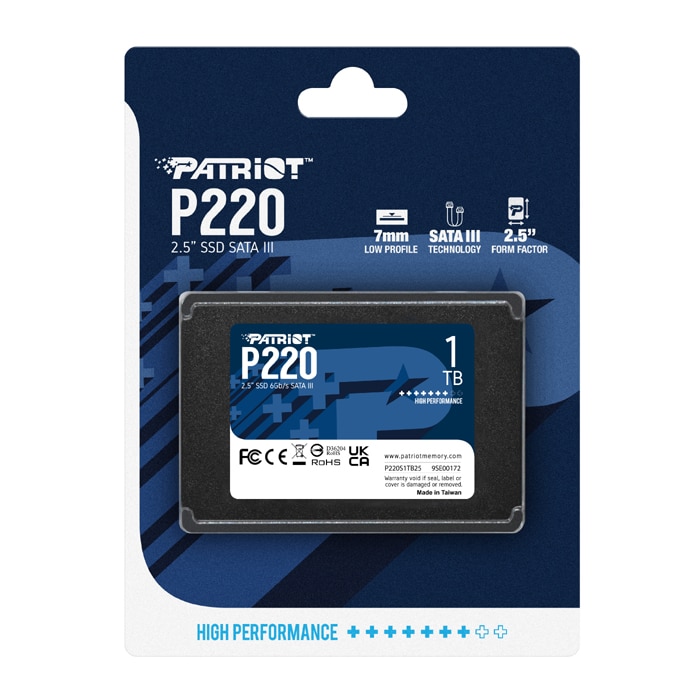 052882660001 Patriot P220 1TB 2.5" SATA III SSD – Up to 550MB/s Read, 500MB/s Write, 7mm Thickness - Image 1