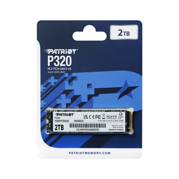 وحدة تخزين SSD باتريوت P320 بسعة 2 تيرابايت M.2 2280 PCIe Gen 3x4 – سرعة قراءة تصل إلى 3000 ميجابايت/ثانية، سرعة كتابة تصل إلى 2200 ميجابايت/ثانية، تخزين عالي الأداء لأجهزة الكمبيوتر وأجهزة اللابتوب