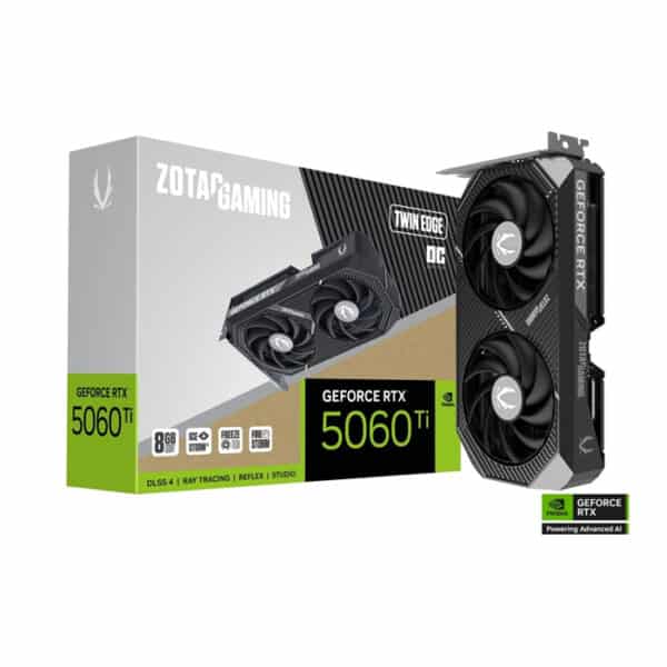 بطاقة الرسوميات ZOTAC GAMING GeForce RTX 5060 Ti Twin Edge OC بسعة 8 جيجابايت – إصدار مكسور السرعة