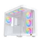 كيس كمبيوتر PANO G20A أبيض قطبي - تصميم منحني - ARGB عكسي - مع جهاز تحكم عن بعد