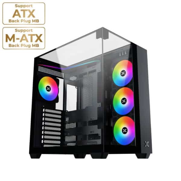 كيس XIGMATEK AQUA V ATX متوسط الحجم مع 7 مراوح ARGB مثبتة مسبقًا – أسود