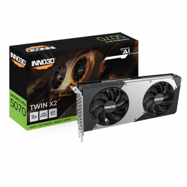 بطاقة الرسومات إيننو٣دي نفيديا جيفورس RTX 5070 Twin X2 OC للألعاب - 12 جيجابايت GDDR7، 192-بت، PCI Express Gen 5 - رقم المنتج N50702-12D7X-195064N
