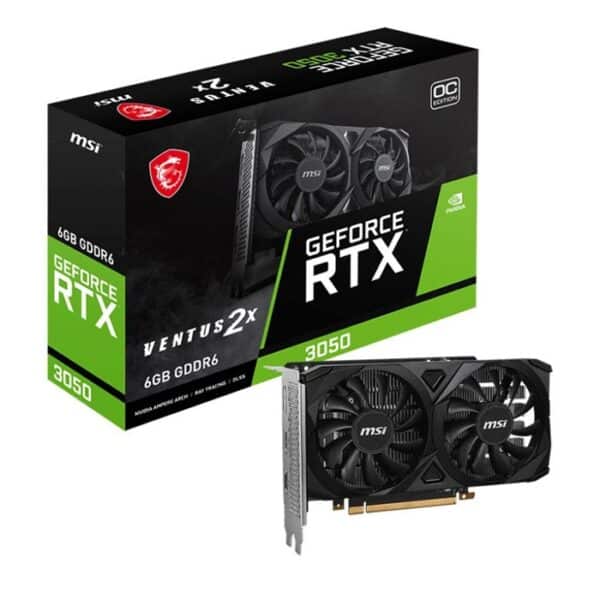 كرت شاشة إم إس آي GeForce RTX 3050 VENTUS 2X 6G OC للألعاب - 6 جيجابايت GDDR6، تردد 1492 ميجاهرتز، PCI Express الجيل الرابع، عرض 96 بت، منفذ DisplayPort 1.4a، منفذين HDMI 2.1 (يدعم 4K)